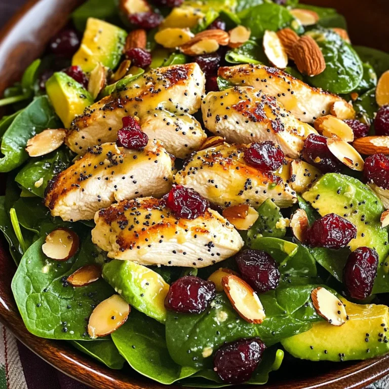 Cranberry Avocado Spinach Salad with Chicken and Orange Poppy Seed Dressing