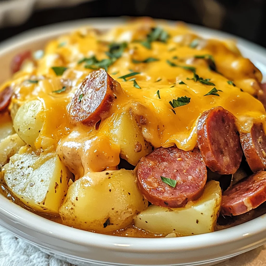 Crockpot Cheesy Potatoes and Kielbasa