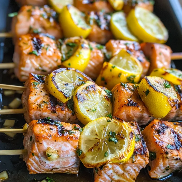 Grilled Salmon Skewers with Garlic and Dijon