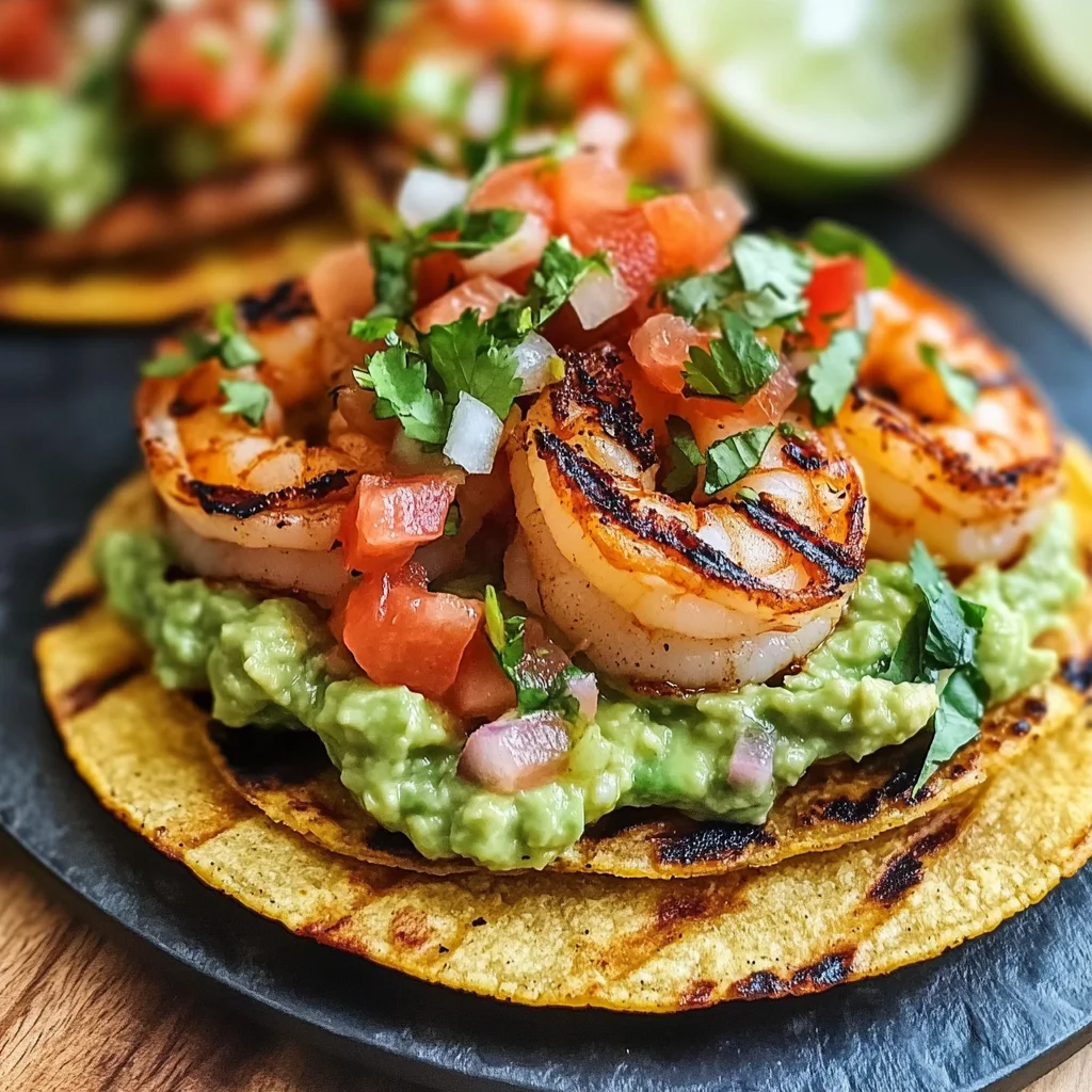 Grilled Shrimp Tostadas with Guacamole & Pico de Gallo