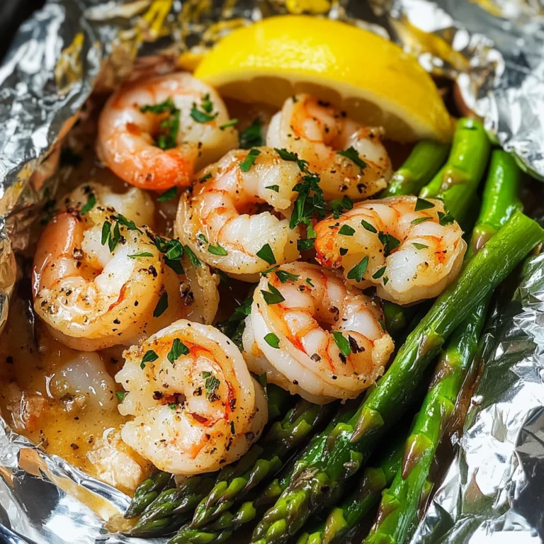 Shrimp and Asparagus Foil Packs with Garlic Lemon Butter Sauce