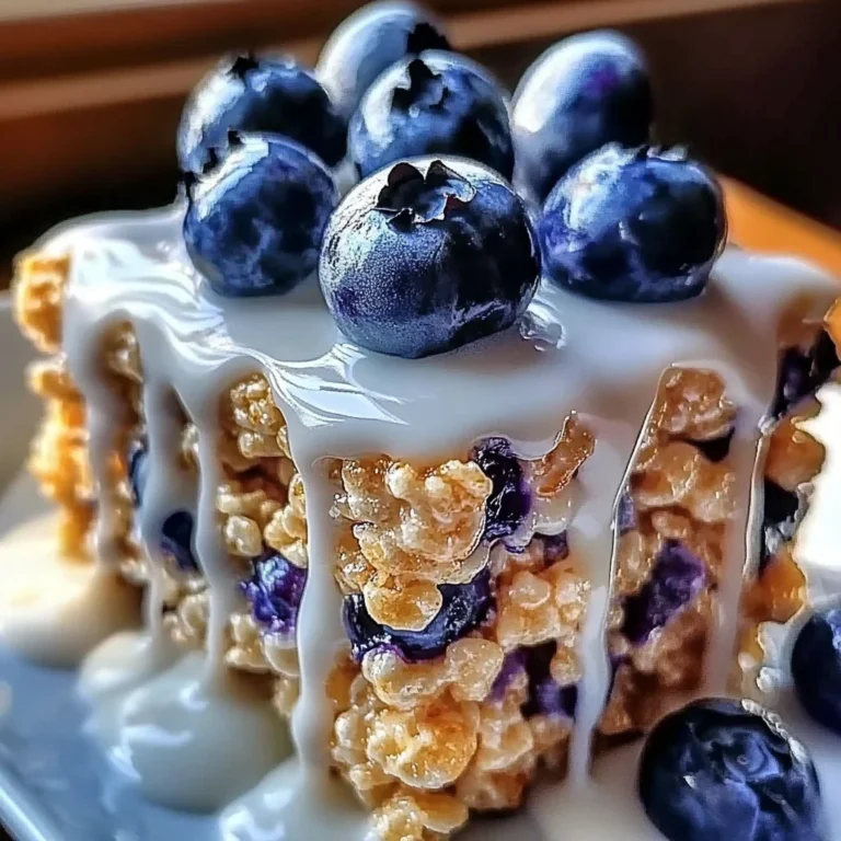 Blueberry Rice Krispies Treats with Vanilla Glaze
