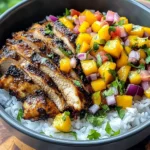 Jerk Chicken Bowls with Mango Salsa and Coconut Rice