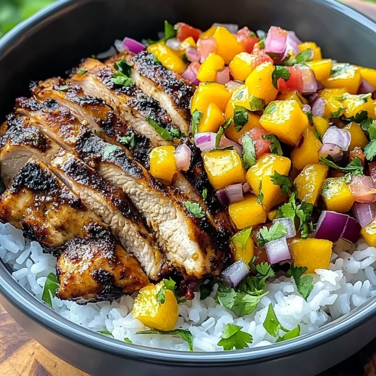 Jerk Chicken Bowls with Mango Salsa and Coconut Rice