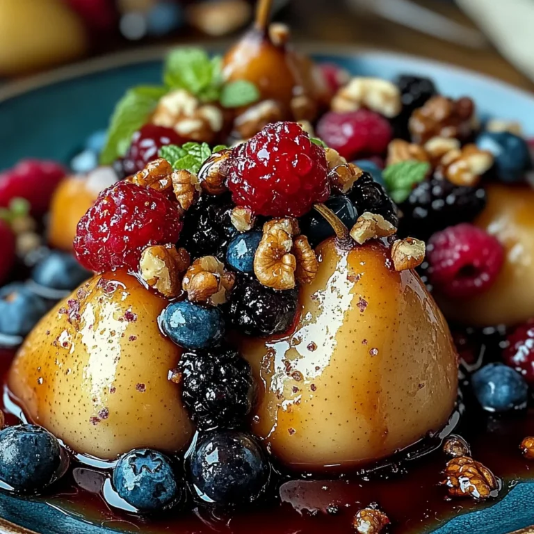 Baked Pears with Berries, Honey, Walnuts & Blue Cheese