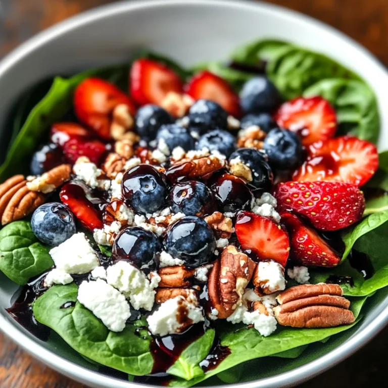 Berry Spinach Salad with Pecans, Feta, and Balsamic Glaze