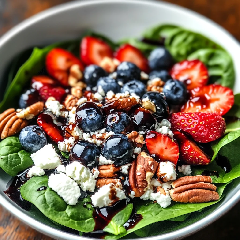 Berry Spinach Salad with Pecans, Feta, and Balsamic Glaze