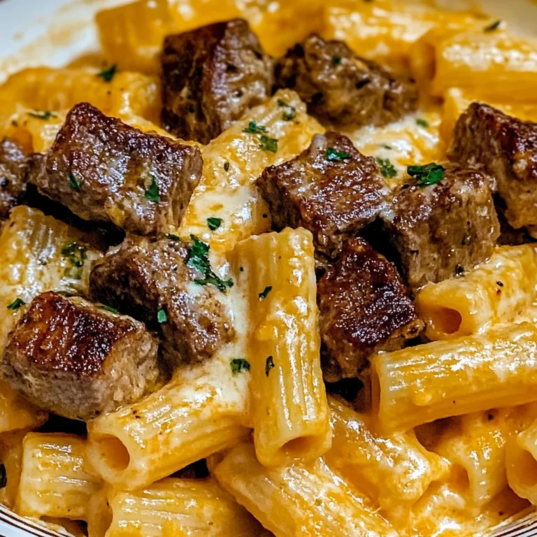 Cajun Steak Tips in Cheesy Rigatoni Parmesan Sauce