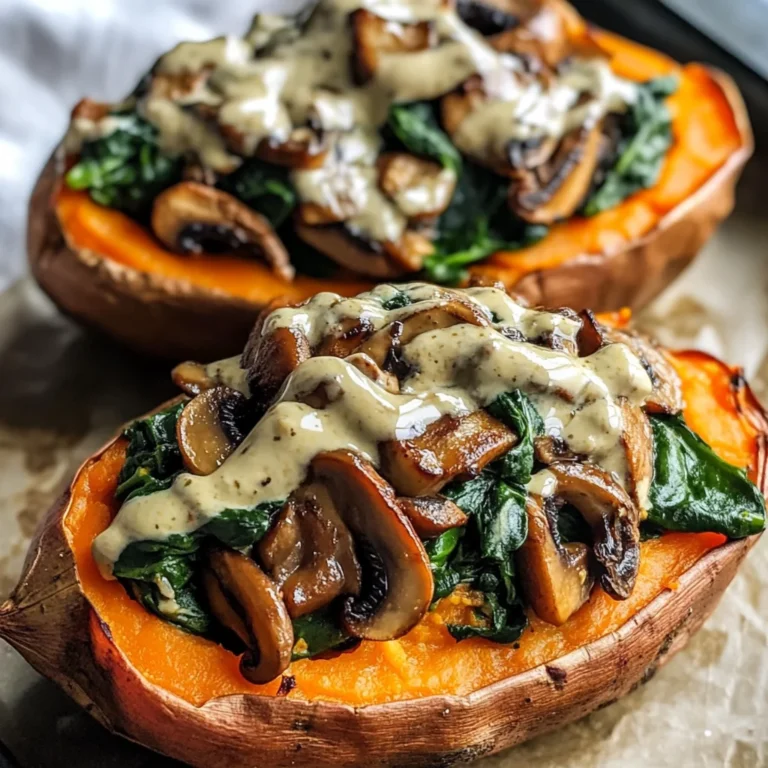 Creamy Mushroom and Spinach Stuffed Sweet Potatoes