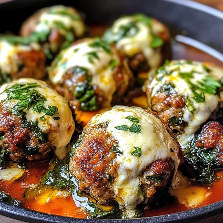 Spinach Garlic Meatballs Stuffed with Mozzarella