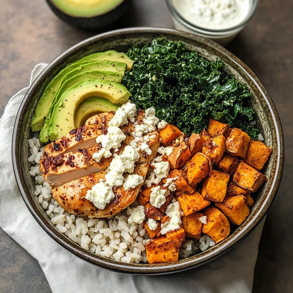 Roasted Chicken, Sweet Potato, and Kale Bowls