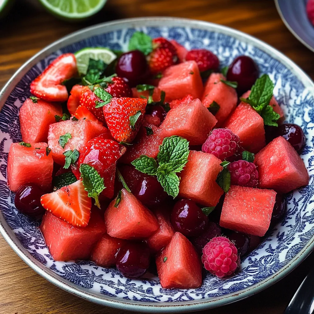 Watermelon Fruit Salad with Lime Mint Dressing
